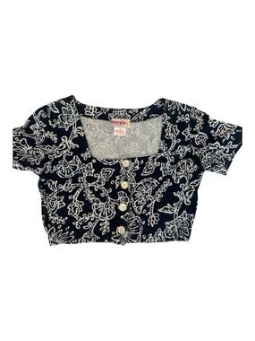 Vintage Energie Navy and White Floral Button-Front Crop Top EVC